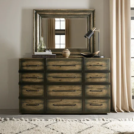 Twelve-Drawer Dresser and Mirror Set